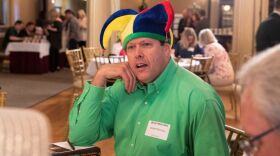 State Board of Education candidate Robert Morrow is known for wearing a jester's hat.