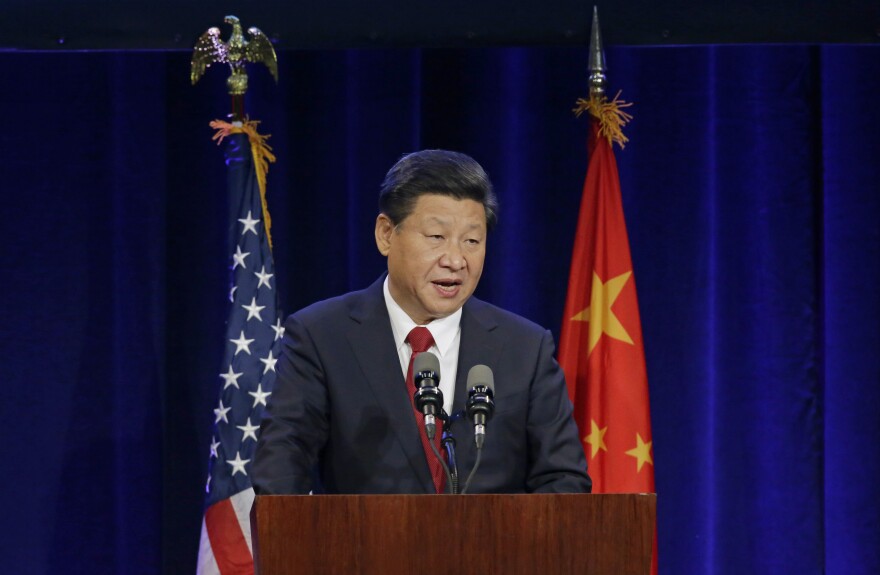 Chinese President Xi Jinping speaks Tuesday, Sept. 22, 2015, at a banquet in Seattle. 