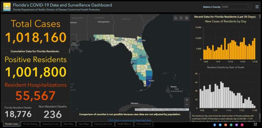 Image: Florida Department of Health COVID-19 dashboard