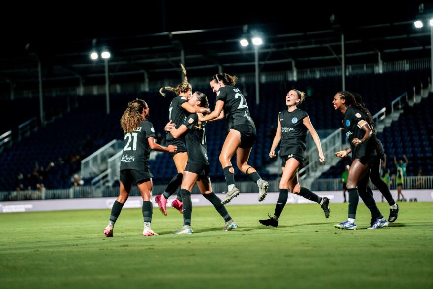 South Florida's only professional women's soccer team, Fort Lauderdale United FC, players celebrate after a game. (Courtesy of Fort Lauderdale United FC)