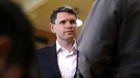 FILE - Democratic U.S. Senate candidate Texas state Rep. James Talarico speaks during a television interview at a food drive at the Frederick Douglass Human Services and Justice Center, Sept. 9, 2026, in Dallas. (AP Photo/Julia Demaree Nikhinson, File)