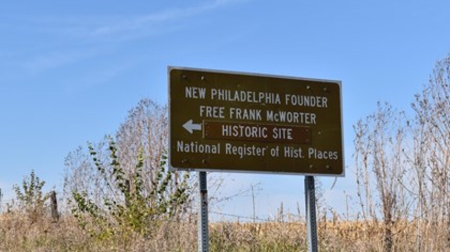 Road sign for New Philadelphia Historic Site