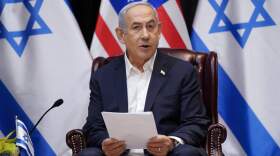 Israeli Prime Minister Benjamin Netanyahu speaks as he and President Joe Biden participate in an expanded bilateral meeting with Israeli and U.S. government officials in Tel Aviv. (Evan Vucci/AP)