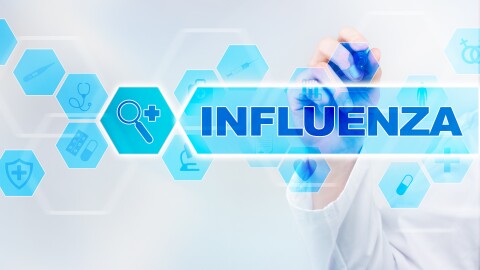 Medical doctor drawing influenza on the virtual screen.