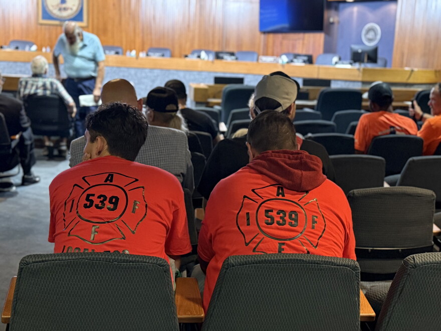 Federal and local firefighters from across the state attended the meeting in Portsmouth to show support for collective bargaining. Local 539 is Portsmouth's chapter of the International Association of Firefighters.