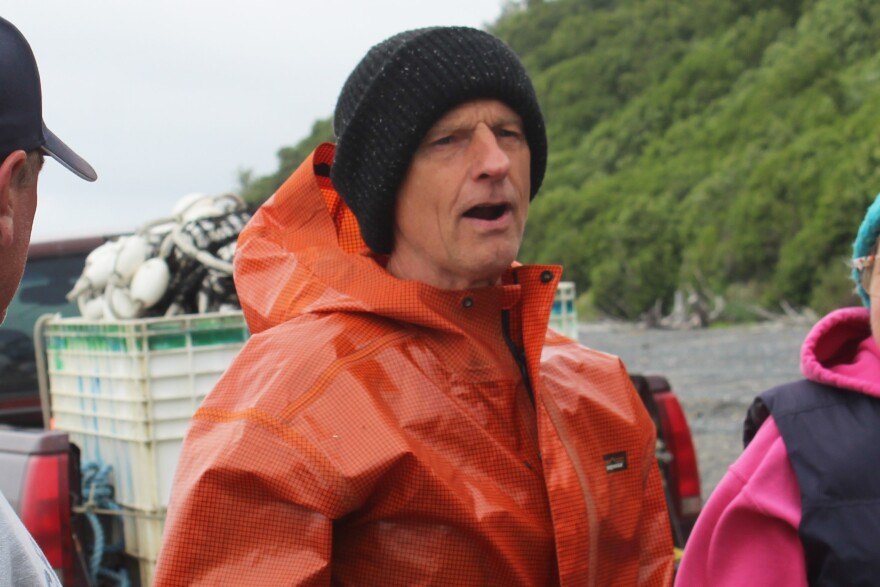 Brent Johnson stands on his beach site on Wednesday, July 9, 2025, in Clam Gulch, Alaska.