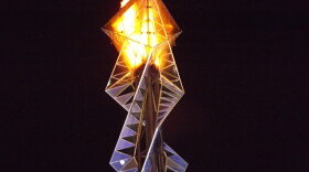 The Olympic flame burns during a celebration of the 10th anniversary of the 2002 Winter Olympic Games at Rice-Eccles Stadium.