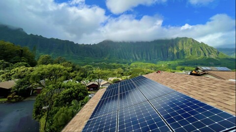 Solar panels on a residential roof in Windward Oʻahu.
