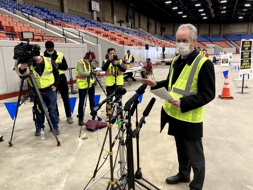 Louisville's first mass vaccination site at Broadbent Arena on January 4, 2020.