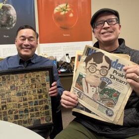 Earl Horlyk, left, and Thomas Ritchie are some of the many key journalists working over the years from 1999 to 2026 for The Weekender in the Sioux City metro. (Bret Hayworth, Siouxland Public Media News)