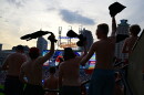 Fans participate in "tarps off" during the fifth inning of a baseball game between the Cleveland Guardians and New York Yankees, Tuesday, June 9, 2026, in Cleveland. 