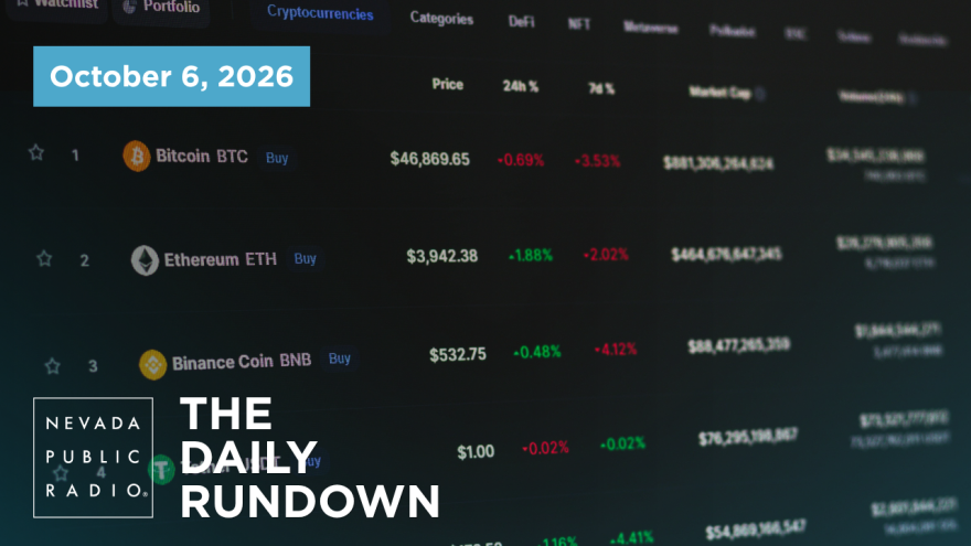 Computer screen showing different crypto currency prices.