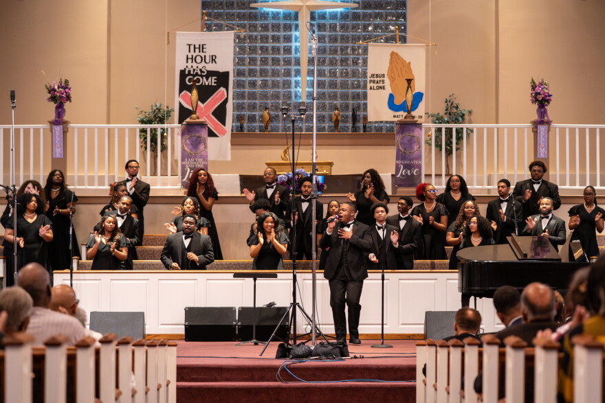 The Hampton University Concert Choir performs at Mt. Olivet Baptist Church during their concert on March 11, 2026. Natasha Kaiser / WXXI