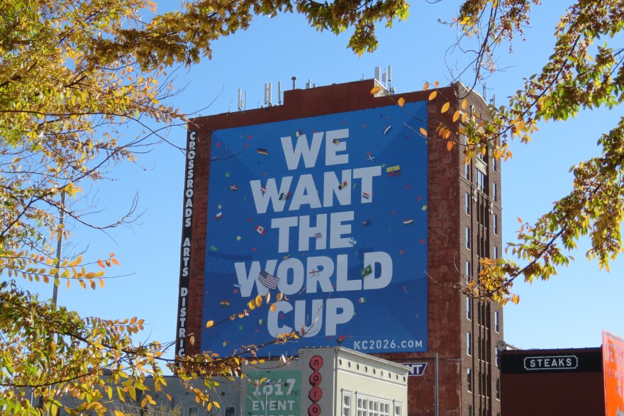 Katherine Fox's efforts to bring the World Cup to Kansas City include signage across town on buildings and streetcars.