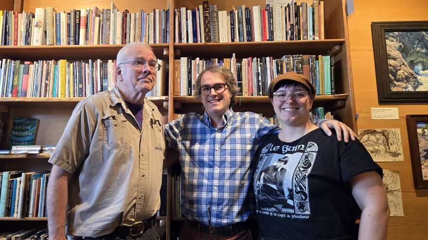 Tsunami Books worker-owners (from left) Scott Landfield, Steve Ellerhoff and Emily Poole.