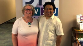Roberta Schultz with Cincinnati Poet Laureate Manuel Iris.
