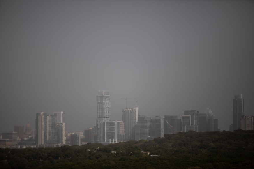 The Austin skyline on a hazy day in October.