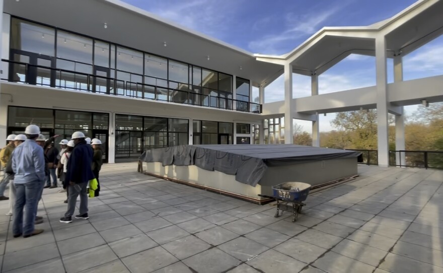 The central courtyard with skylight into the lobby could become one area for future events. Museum exhibits will occupy multiple floors in the area to the left.