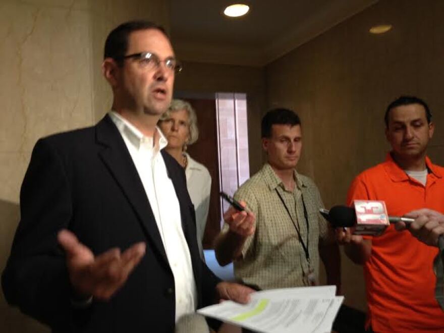 Peter Iwanowicz, with Environmental Advocates, urges a no vote by a state oversight board for a loan of clean drinking water funds to help finance the Tappan Zee bridge