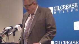 TU President Steadmam Upham makes the announcement at the museum.