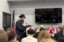 Rabbi Yehudah Leib Aronson speaks at a public hearing on a 2023 Kingston zoning ordinance that the Department of Justice found discriminatory against religious land uses.