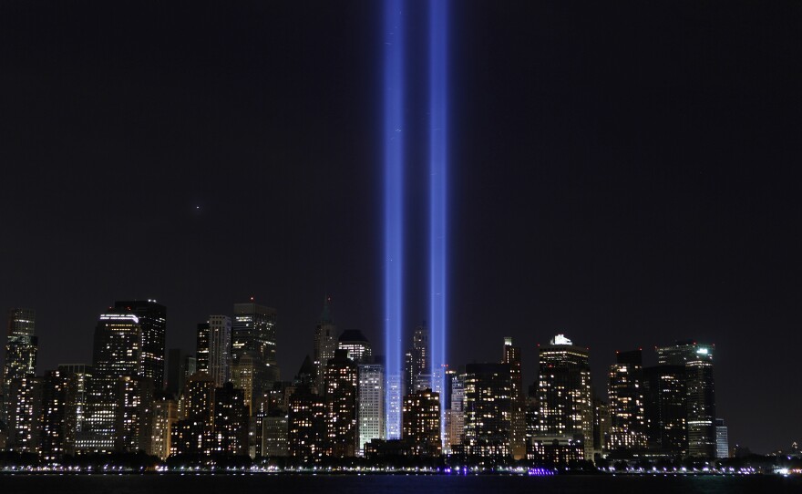 "Tribute in Light" illuminates the sky over lower Manhattan on the ninth anniversary of the attack on the World Trade Center in New York, Sept. 11, 2010.