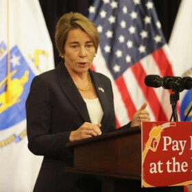 Mass. Gov. Maura Healey speaks at a press conference at the State House on Tuesday, Sept. 22, 2026 about a proposal to temporarily suspend the gas tax.