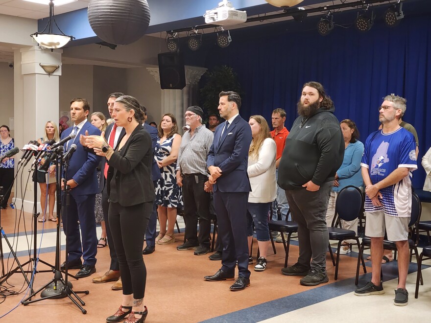 Victims' family members and survivors of the Lewiston mass shooting join attorneys to announce the filing of a lawsuit against the United States for negligence.