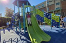 Students explore the playground they helped design at Whittier Elementary in South Scranton.