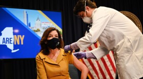  New York Gov. Kathy Hochul gets a flu shot on Oct. 13, 2021