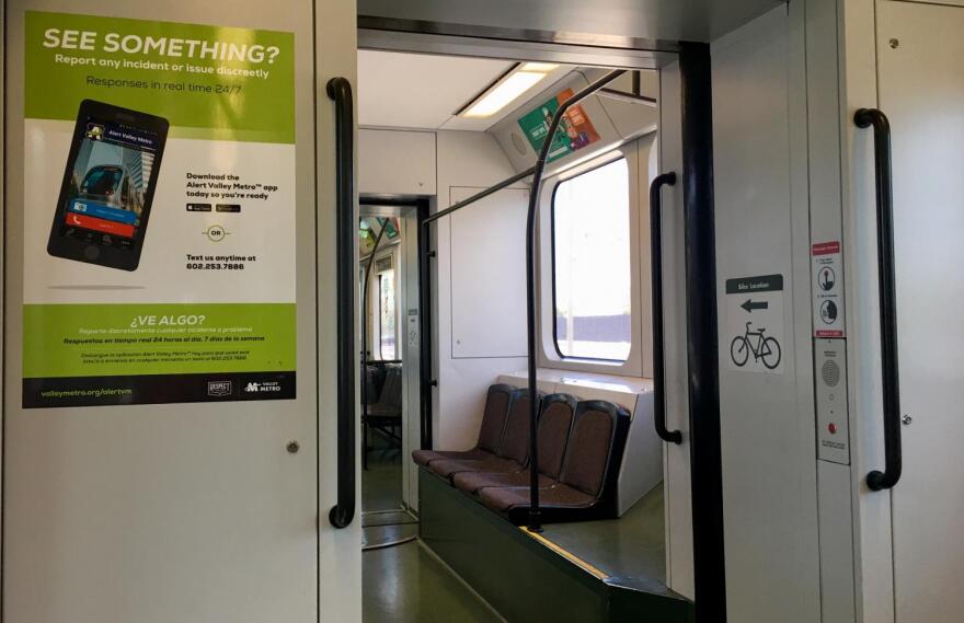 Benches on a light rail train