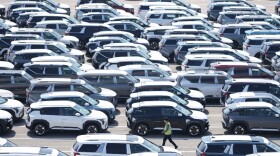 Vehicles for export are parked at a port in Pyeongtaek, South Korea, Tuesday, April 15, 2025.