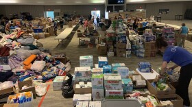 Large room with hurricane donation items