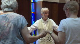Bishop Nancy Meyer presides over mass at the Indiana Interchurch Center.