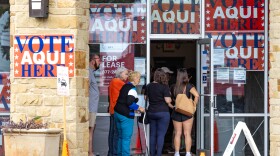 Travis County voters in line for early voting for the Presidential and local election at Southpark Meadow in South Austin on Oct. 22, 2024. Patricia Lim/KUT News