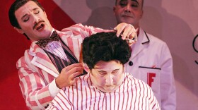 Jose Carbo (left) is the wily title character in a Sydney Opera House production of Rossini's <em>Il barbieri di Siviglia</em>.