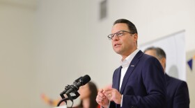 Gov. Josh Shapiro speaks at a news conference, highlighting child care recruitment and retention bonuses that were passed as part of the 2025-26 state budget.
