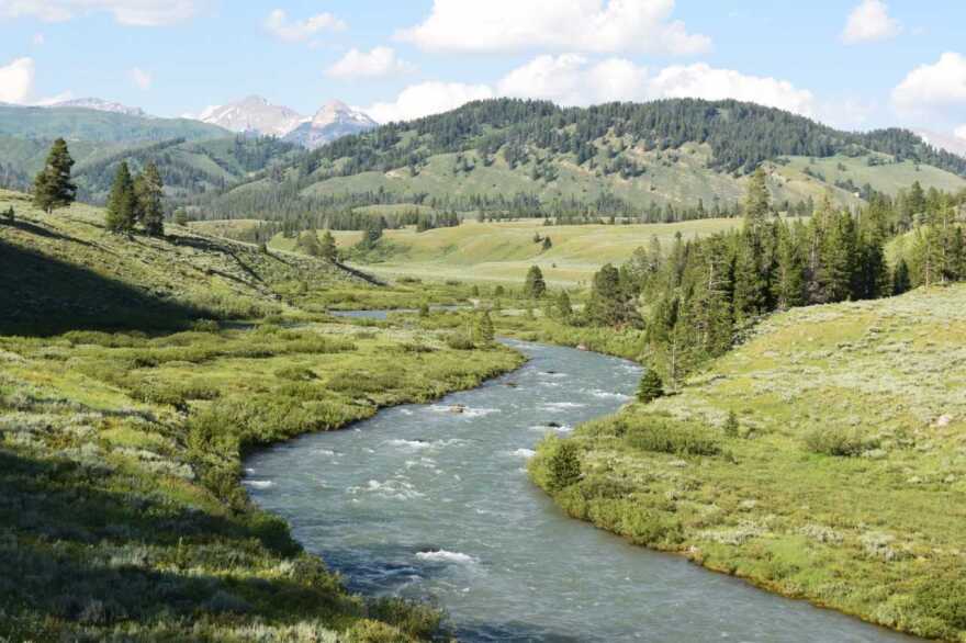 A creek runs through a mountain valley