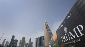 A giant billboard advertising the Trump International Golf Club hangs at the Dubai Trade Center roundabout, in Dubai, United Arab Emirates, Saturday, Feb. 18, 2017. (Kamran Jebreili/AP)