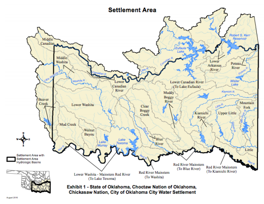 The settlement area detailed in the agreement between the state and Chickasaw and Choctaw nations.