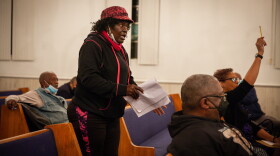 Tammie Smith talks about pollution in her neighborhood during a People Against Neighborhood Industrial Contamination, or PANIC, meeting on Nov. 17, 2022, in Birmingham, Alabama.