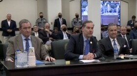 From left to right: UK athletics director Mitch Barnhart, State Senator Max Wise, UK men's basketball coach John Calipari