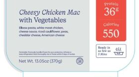 A public health alert has been issued for meals sold by Blue Apron: 13.05-oz. plastic tray packages labeled "DISH by Blue Apron Cheesy Chicken Mac with Vegetables" with lot codes 25240 and 25247. The product bears establishment number "P-3081."