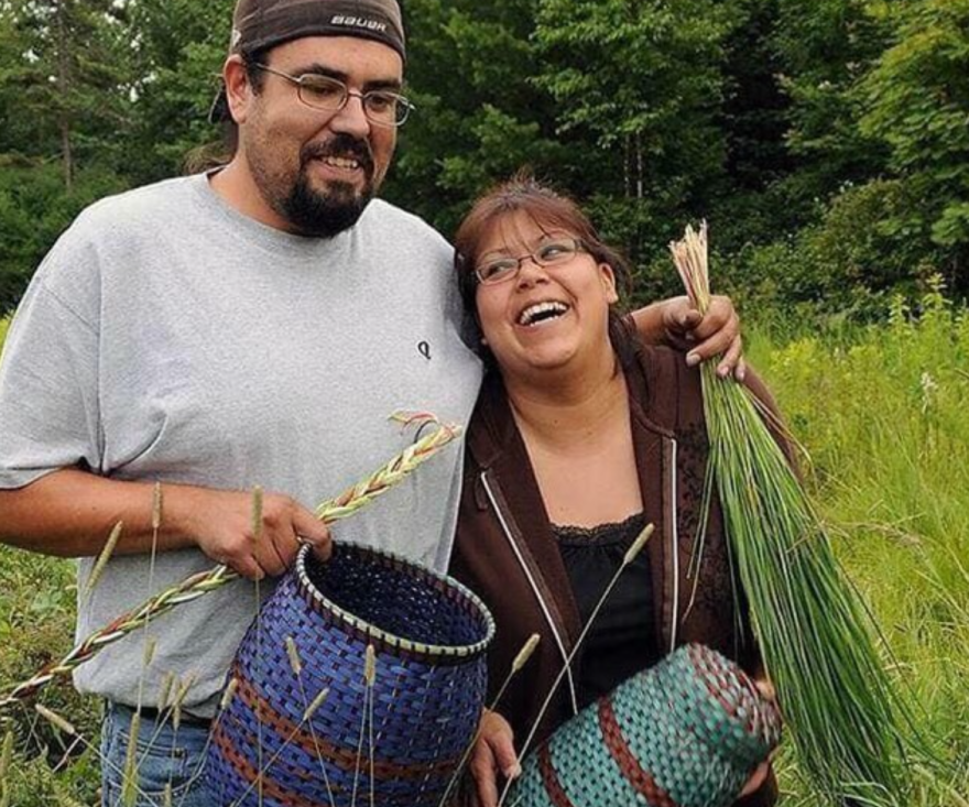 Josh and Sarah Homminga create traditional black ash baskets together at Bay Mills Indian Community and surrounding areas.