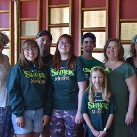 Cast members of the Spokane Children's Theater production of "Shrek" in the SPR studio