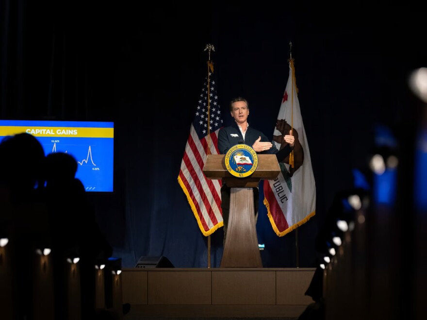 California Gov. Gavin Newsom delivers his 2023-24 budget proposal in Sacramento, Calif., Tuesday, Jan. 10, 2023.