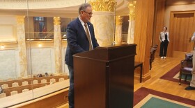 Republican House Speaker Brian Evans addresses media in a press gaggle, Thursday.