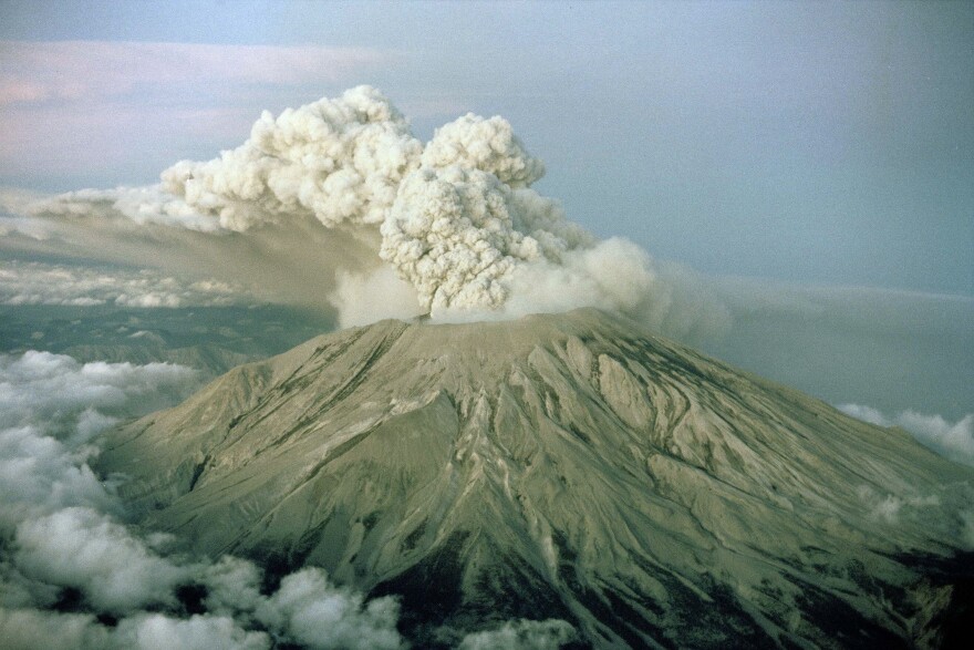 Mount St. Helens in Washington state is shown in various stages of eruption on May 18, 1980.