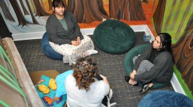 Young adults using the space here at the