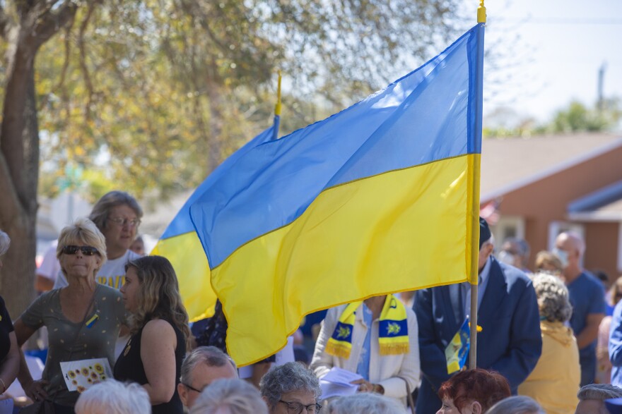At least 150 people gathered Wednesday, March 2, 2022 at the Epiphany of Our Lord Ukrainian Catholic Church in St. Petersburg for a prayer vigil for the Ukrainian people.